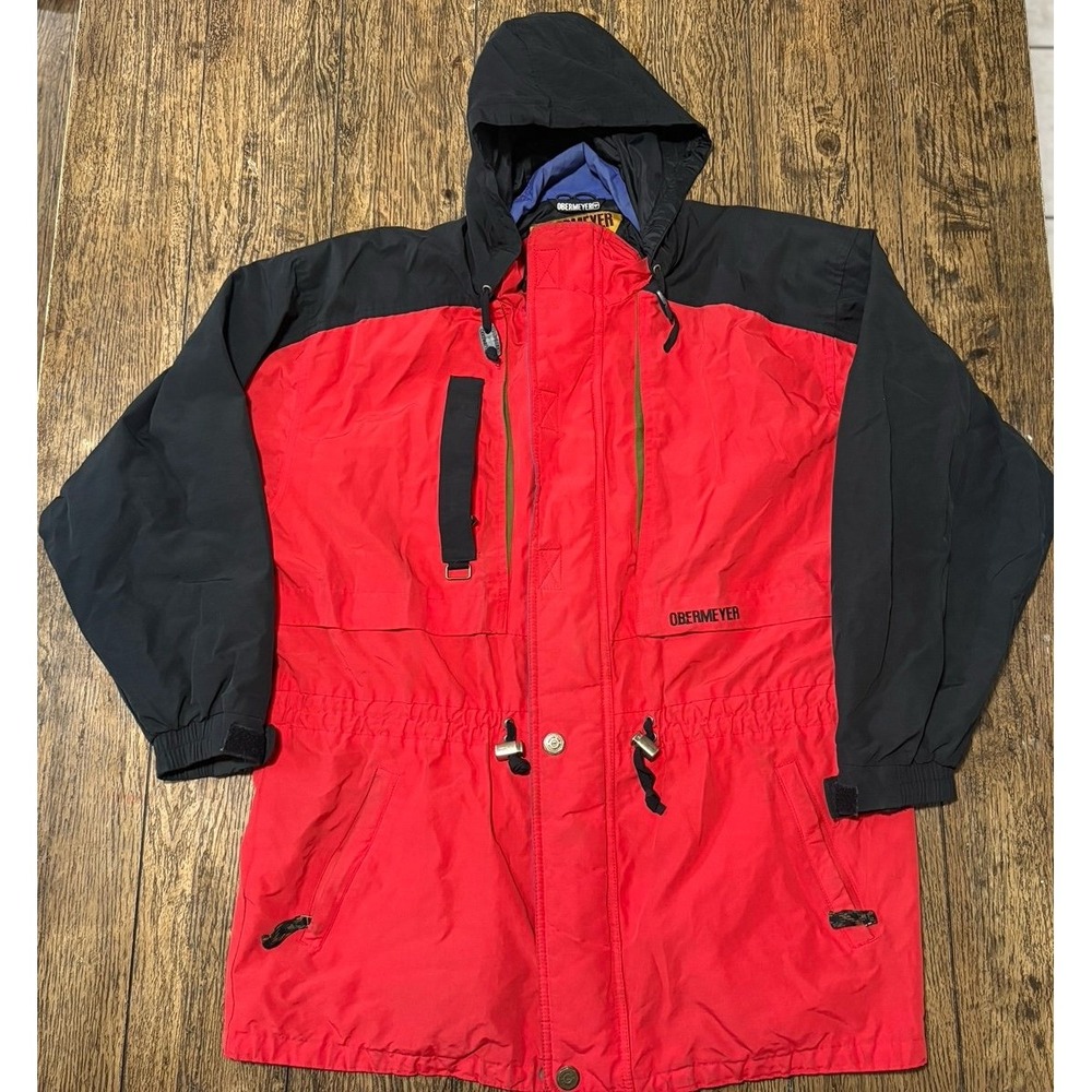Vintage Obermeyer Men's Skiwear Ski Jacket Color Block Red Black Size Medium